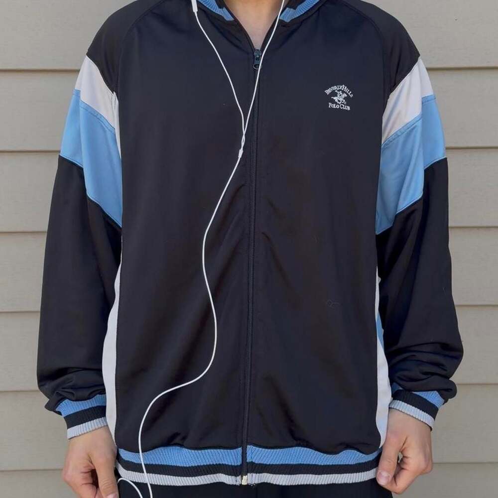 Beverly Hills Polo Club Vintage Track Jacket, Black/Blue/White, Size XL